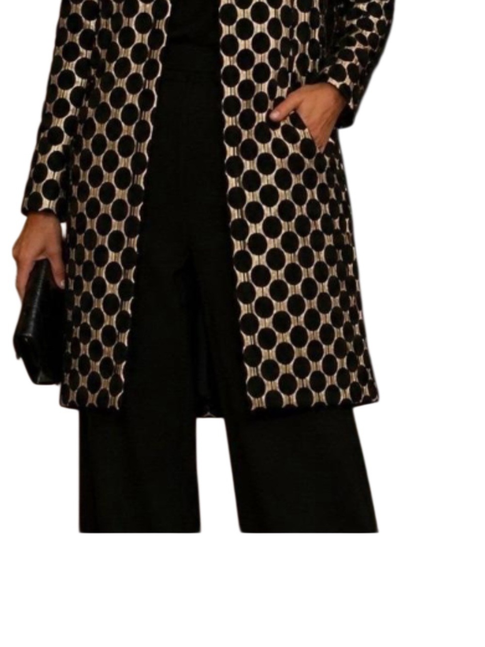 Chico's Black and metallic Gold Polka Dot Long Jacket Size 1